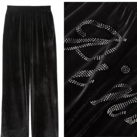 NWOT PINK Victoria's Secret Black Velvet Velour Pant Size L - Picture 1 of 9